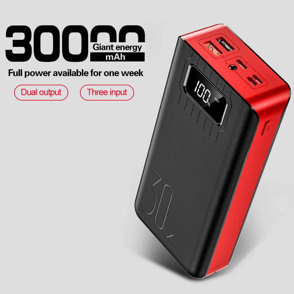  Power Bank 30000mAh TypeC Micro USB QC Fast Charging Powerbank LED Display Portable External Batter