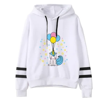 

2019 Spring Autumn Women lucky unicorn Print Hoodies kawaii harajuku Female Long Sleeve Hooded Cartoon Funny Print Sweatshirts