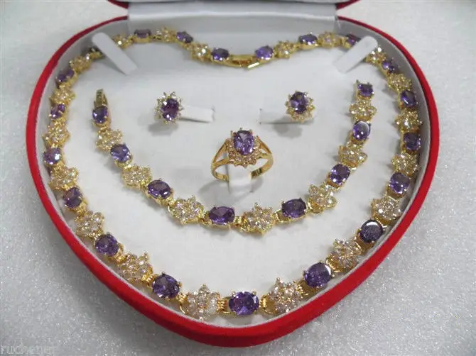 

women's jewelry amethyst yellow /Necklace Bracelet Earring Ring sets **18K gold plated watch wholesale Quartz stone CZ crystal