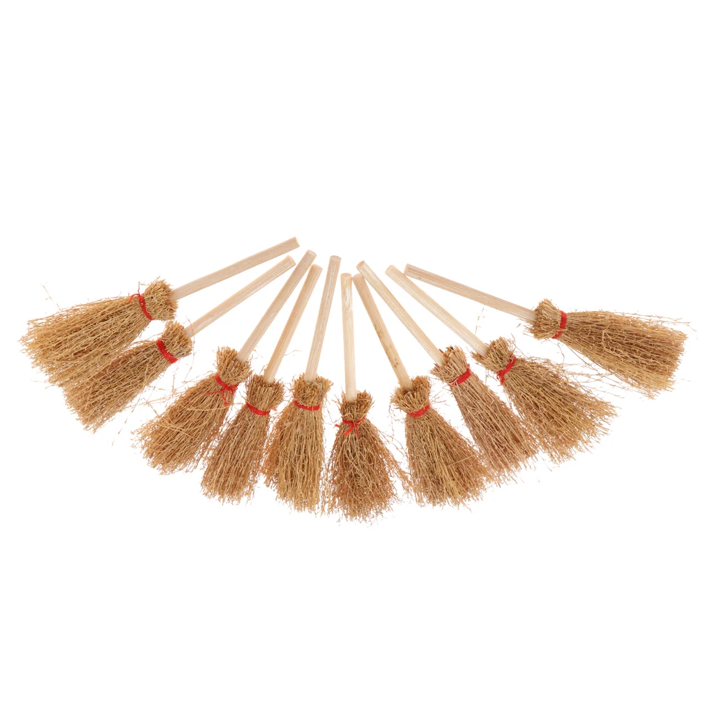 1/12 Dolls House Miniature Bamboo Broom Model Household Cleaning Tools For Fairy Garden Life Scene Decoration set of 10 Pieces