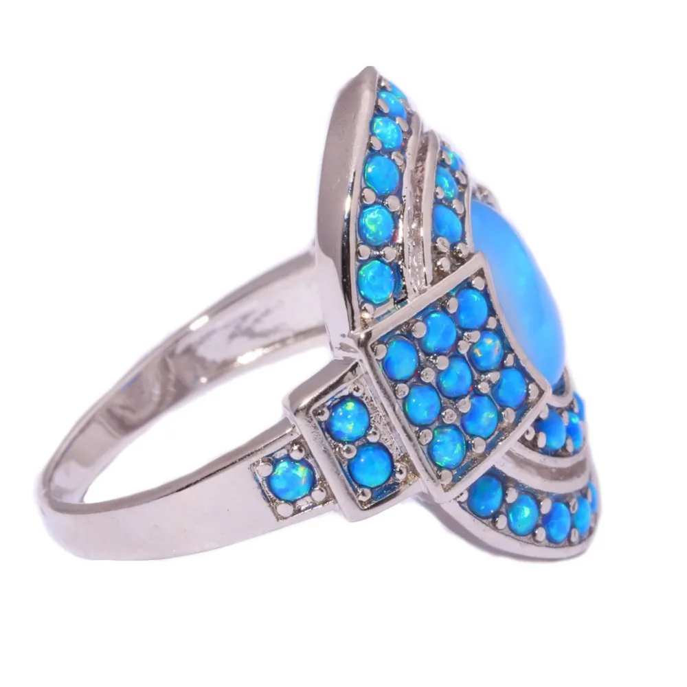 CiNily Created Blue Fire Opal Silver Plated Ring Wholesale Hot Sell Wedding Party for Women Jewelry Ring Size 7-12 OJ4861