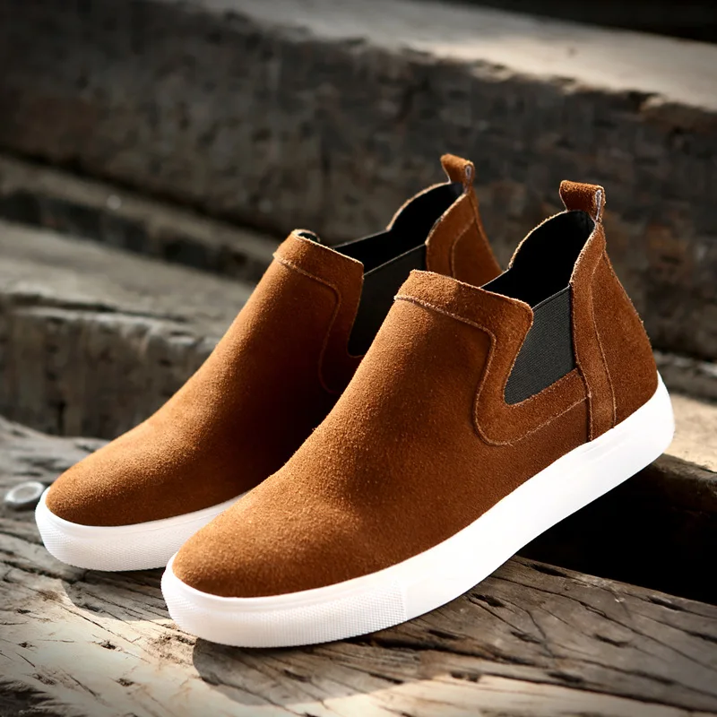 

Spring Autumn Casual Round Toe Men Chelsea Boots Low Slip-On Retro Vintage Motorcycle Boots Solid Ankle PU British Style Shoes