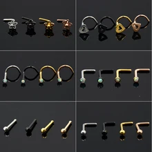 Showlove-1PC, хирургическая сталь,, серебряное кольцо в носу, сердце, цветок, шар, опал, L форма, Носовая кость, кольцо, пирсинг, ювелирное изделие, 20 г