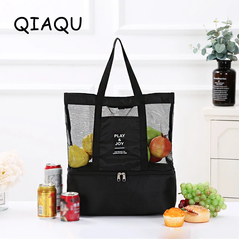Portable Shoulder Bag Double Deck Lunch Picnic Package Sports Grid
