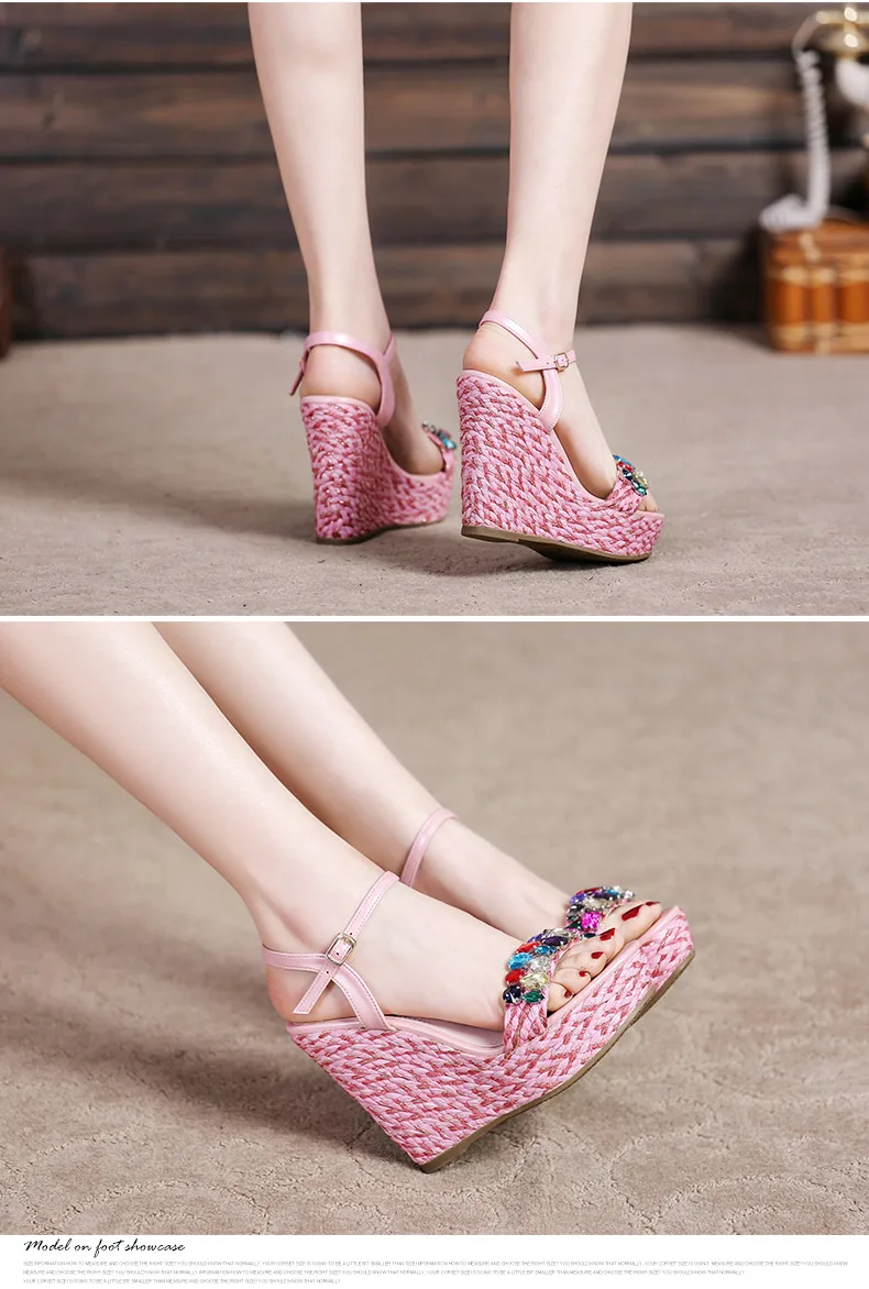 10_Summer Womens Black Buckle Sandals Fashion Elegant Silver Rhinestone Shoes Wedding Bridal High Heel Platform Wedges