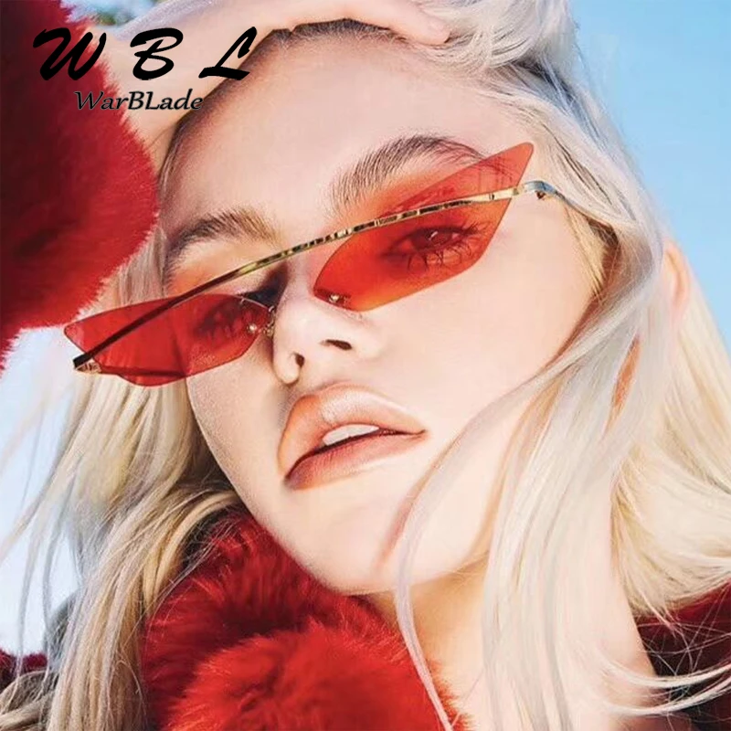 

WarBLade Women Brand Designer Sunglasses Trend Rimless Metal Vintage Sun Glasses Female Beam Frame Pink Mirror Coating Goggle