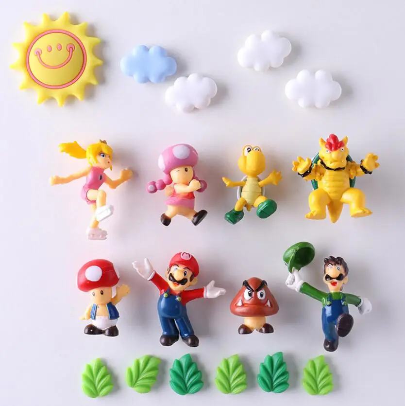 Mini 3D Super Mario Bros Fridge Magnets Figurine Toys Metal Surface Magnetive Mario Peach Toad Toadette Mushroom Yoshi Toys