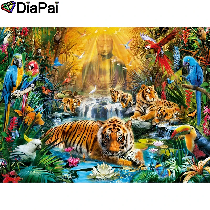 DIAPAI 5D Diy Diamond Painting Cross Stitch &quotTiger parrot Buddha&quot Home Decor Full Rhinestones Inlay Embroidery A25718 | Дом и сад