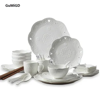 

Ceramic tableware 28 European style sculpture butterfly fish plate glass creative gift set