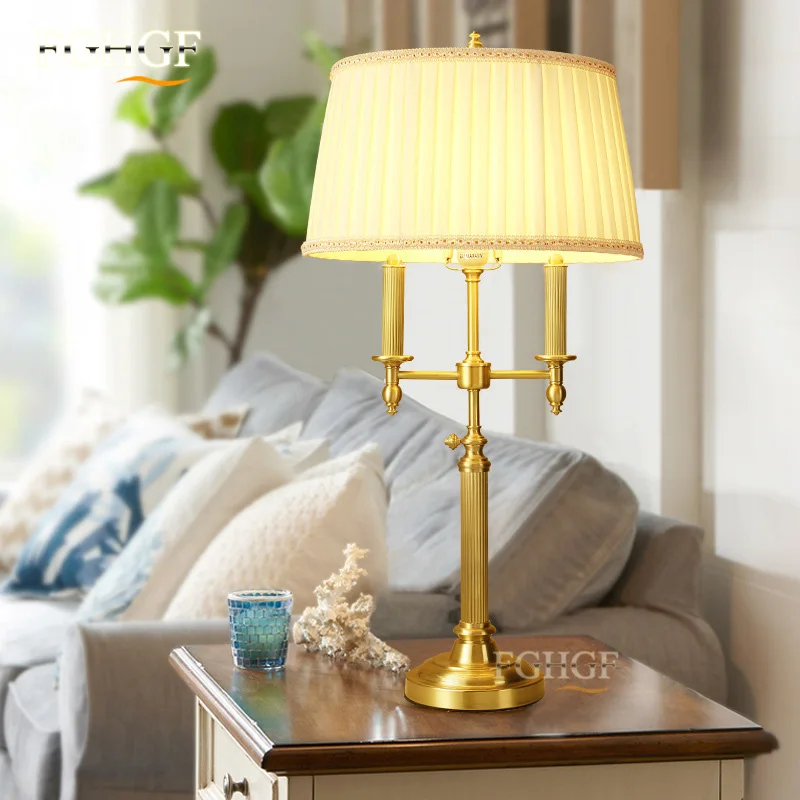 Luxury American Style table light foyer copper table lamp glass tall