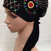 Расшитые блестками узоры отправляются в случайном порядке) кристальная упругая мусульманская шляпа хиджаб исламский тюрбан(больше цветов сейчас