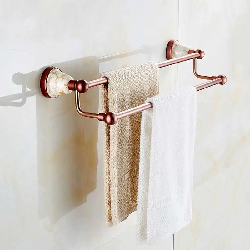 Towel rack space aluminum double pole antique rose gold bathroom shelf