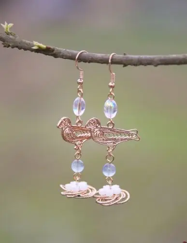 magpie earrings Que Шуан пар сороки цветы товары для птиц Милая заколка для волос Винтаж Hanfu интимные аксессуары и бисер лица Шторы маска - Цвет: magpie earrings