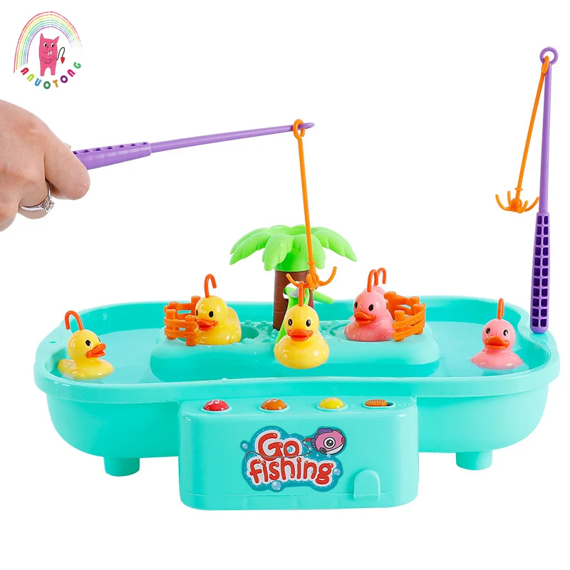 DIY Electric Rotating Plastic Magnetic Fishing Duck Toy Set Music