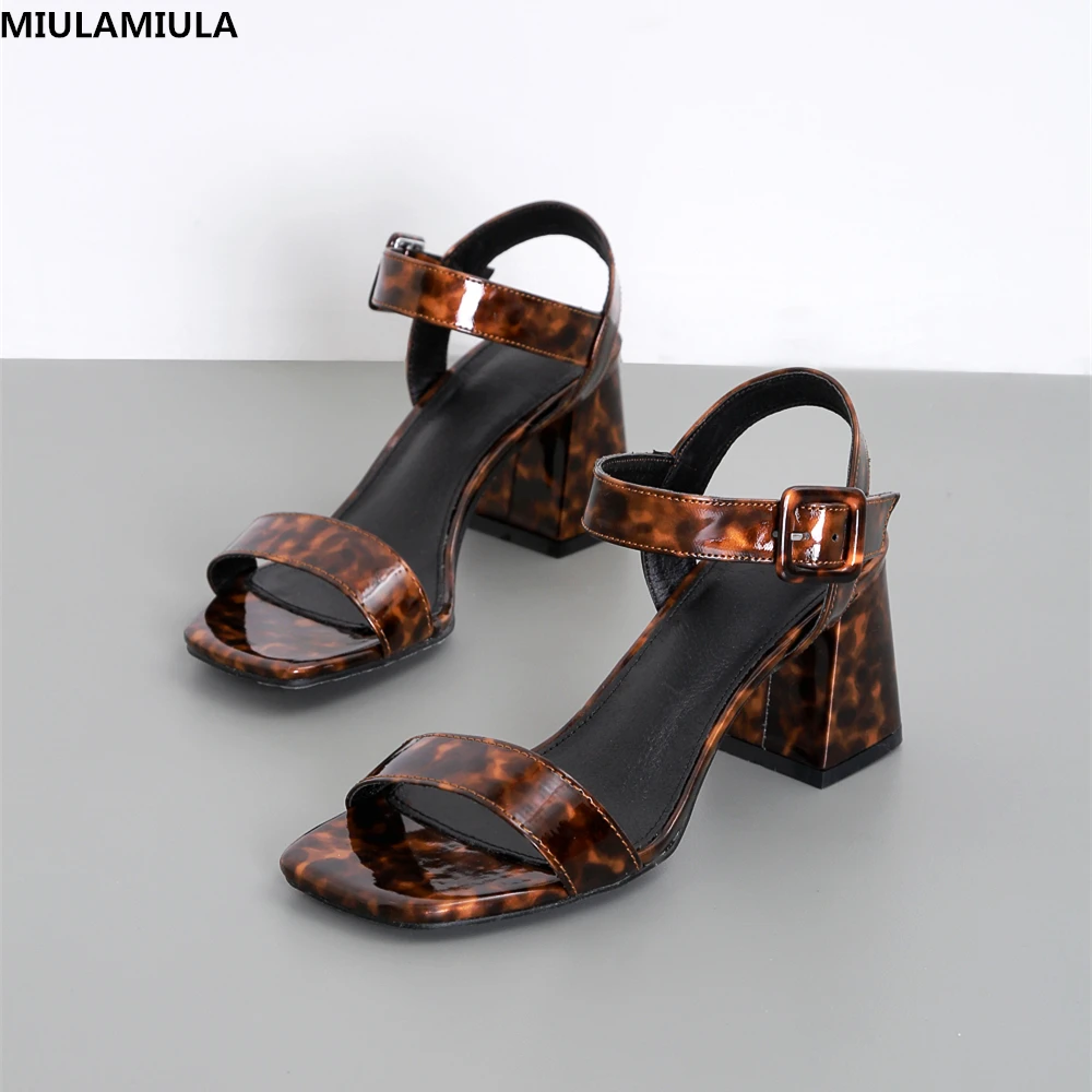 

MIULAMIULA Brand Designers 2019 Summer Sexy Leopard High Square Heels 7.5 cm Lady Sandals Pumps Female Shoes Buckle Casual 35-40