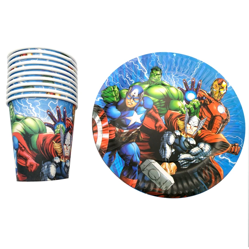 

60PCS Birthday Party Captain America Glass Dishes Decorate Cups Plates Happy Baby Shower Boys Kids Favors Avengers Tableware Set