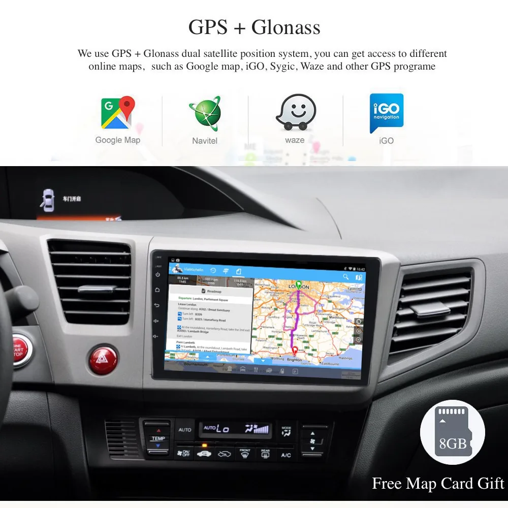 Clearance 9" Car Multimedia 1 din GPS Radio for Honda Civic 2012 2013 2014 Android 8.1 Navigation HDMI Video Output Free Map WIFI USB RDS 2