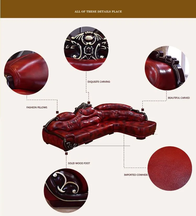 Высокое качество Европейский антикварный гостиной диван мебель из натуральной кожи набор 1073