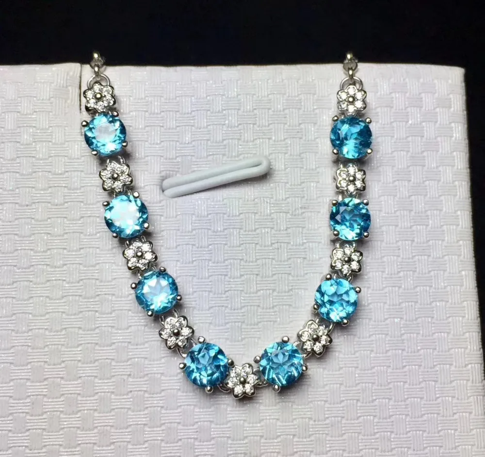 Bracelet en topaze bleue naturelle Bracelet en pierres précieuses naturelles S925 bracelet en argen