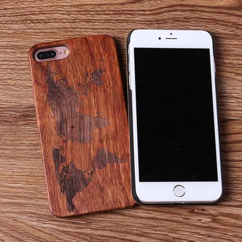 

Newest SE 5S 6S 7 8 Plus Wooden Phone Shell,Solid Wood Sculpture World Map Design Engraved Retro Cover Case For Apple Iphone