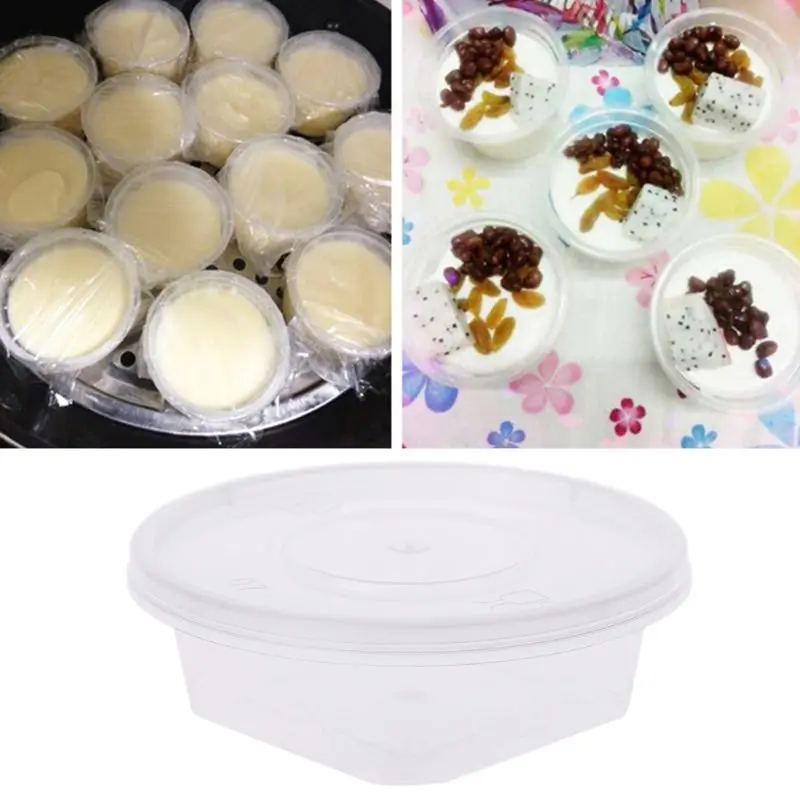

50Pcs Disposable Puddding Cups Set Of 60ml/2 oz Sauce Pot Container Jello Shot Cup Slime Polygon Storage With Lid For Ketchup