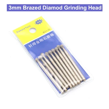 

URANN 5pcs/lot 3mm Round brazed diamond grinding head wheel dremel rotary tool burs set accessories mini drill burr bits