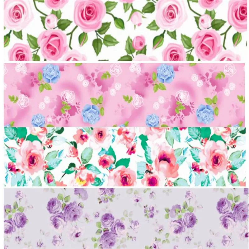 

pick color size 16 22 25 38 50 75 mm width rose flower Floral Printed polyester Grosgrain Ribbon or Satin Ribbon XF115