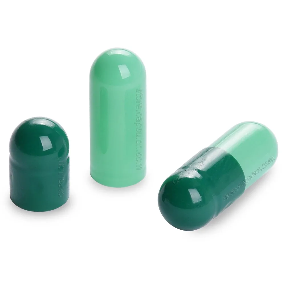 

Free Shipping!!!5000 Pieces / Carton Size 0 Empty Separated Gelatin Capsules Dark Green&Green Colored