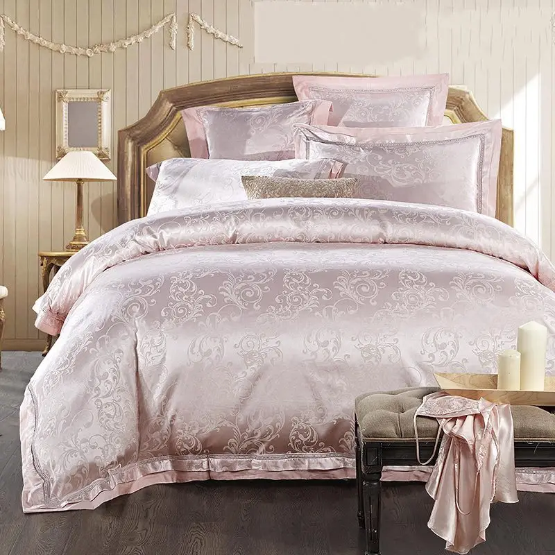 

4/6pcs Bedclothes Bed set Queen King Size Tencel Jacquard Satin Bedding Sets King Queen duvet cover bedsheet pillowcases