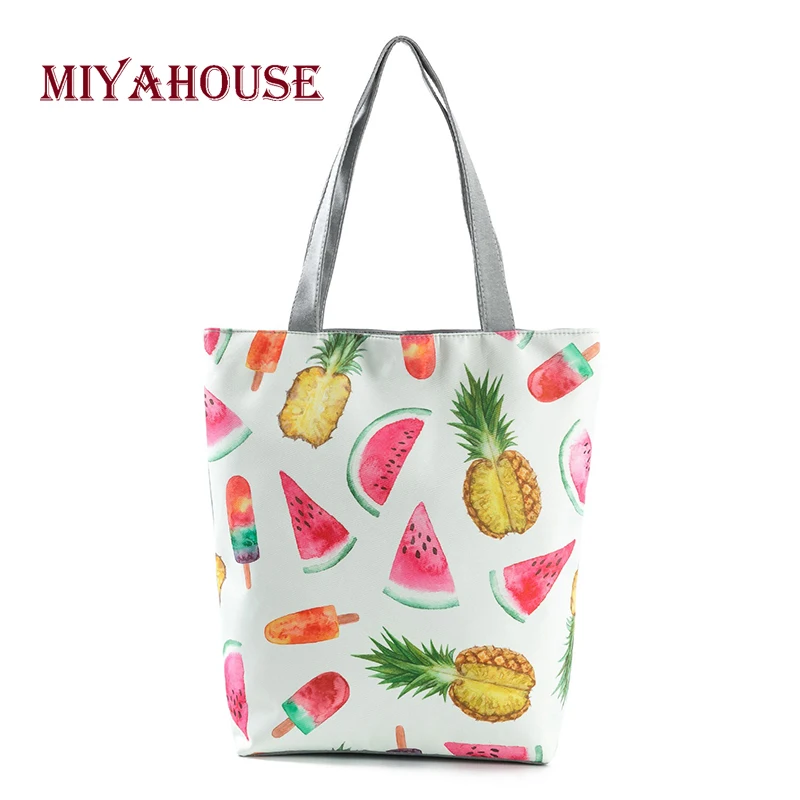 

Miyahouse Hot Sale Casual Fruit Watermelon Design Top-handle Bags Canvas Shoulder Bag For Women Summer Beach Bags High Capacity