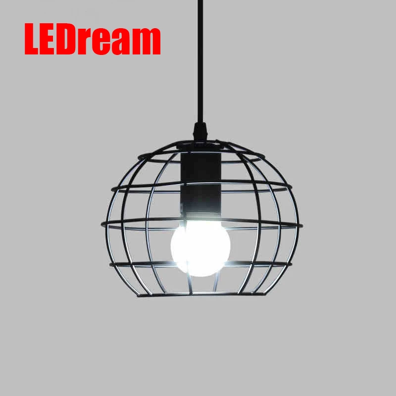 

Retro pendant lamp Vintage e27 LED lights black iron cage lampshade warehouse bar restaurant bedroom style light fixture