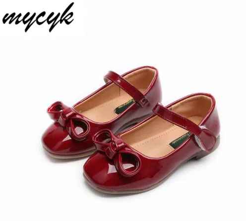 

2018 Fall Fashion Patent Leather Princess Flat Lovely Bow Casual Kids Shoes Party Dance Shoes Children Shoes Girls Shoes