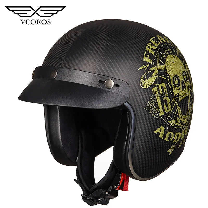 Vcoros, карбоновый Ретро мотоциклетный шлем, с открытым лицом, 3/4, для женщин и мужчин, шлем с козырьком от солнца, для скутера, для мотоцикла, rbike, мотоциклетный шлем - Цвет: 4