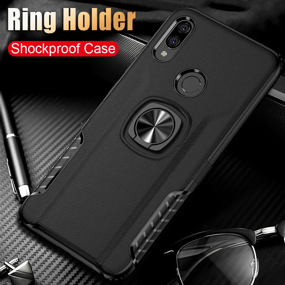 Luxury Armor Case For Xiaomi Redmi Note K20 5 Pro 7 7A 4 4X Shockproof Cover Matte Hard PC + Soft TPU Silicone Holder Ring Stand |
