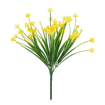 

New Artificial Fake Flowers, 4pcs Faux Yellow Daffodils Greenery Shrubs Plants Plastic Bushes Indoor Outside Hanging Planter W