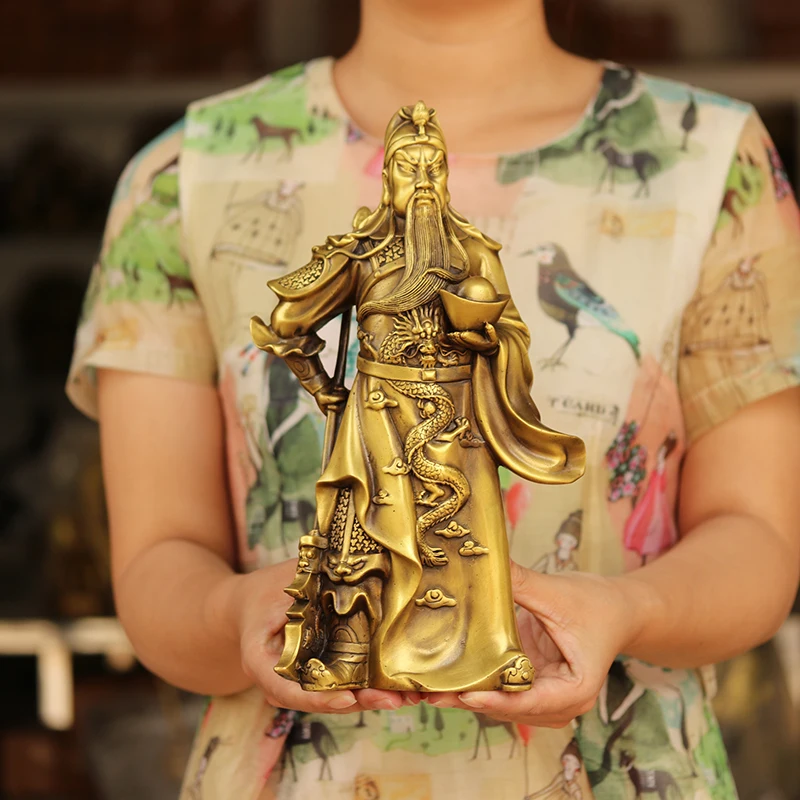 

Hand-held Yuanbao Wushu Fortune Guan bronze statue Home Office decoration decoration
