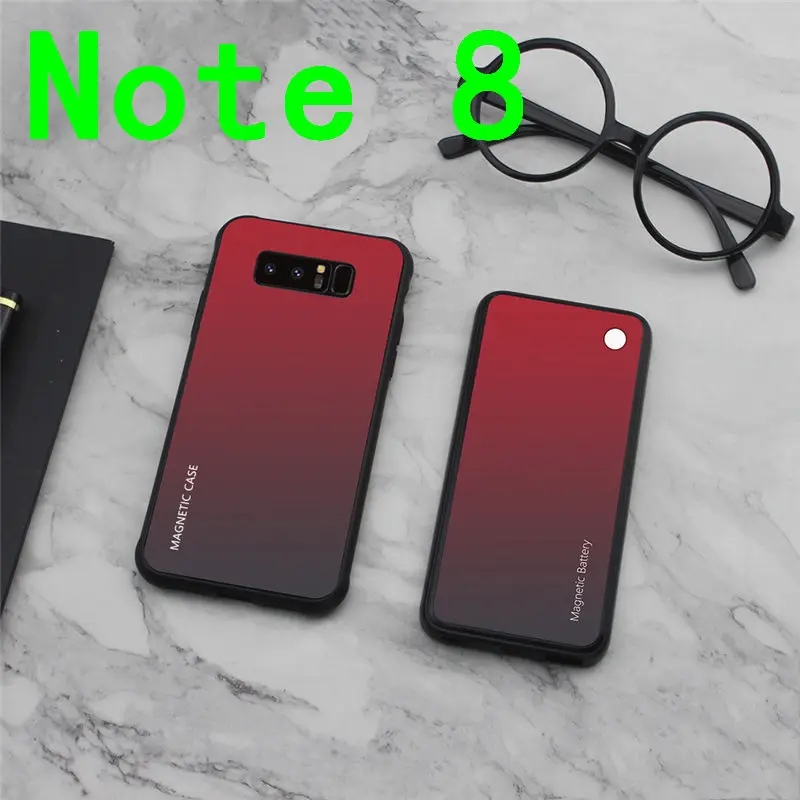 Примечание 9 зарядное устройство Беспроводное зарядное устройство power Bank чехол для samsung Galaxy Note 8 9 чехол для зарядки s Магнитная стеклянная задняя крышка - Цвет: Note 8-Red