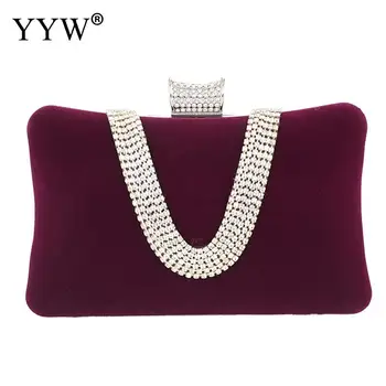 

YYW Purple Suede Velvet Rhinestone Stud One Ring New Evening Cocktail Clutch Bag Purse Women Designer Handbag For Wedding Party