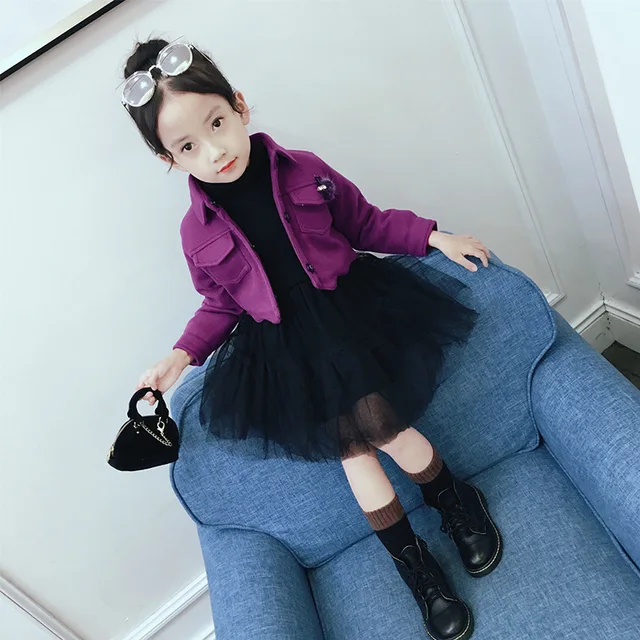 2018 kids wear girls skirt wool coat suit sets two pieces with ...