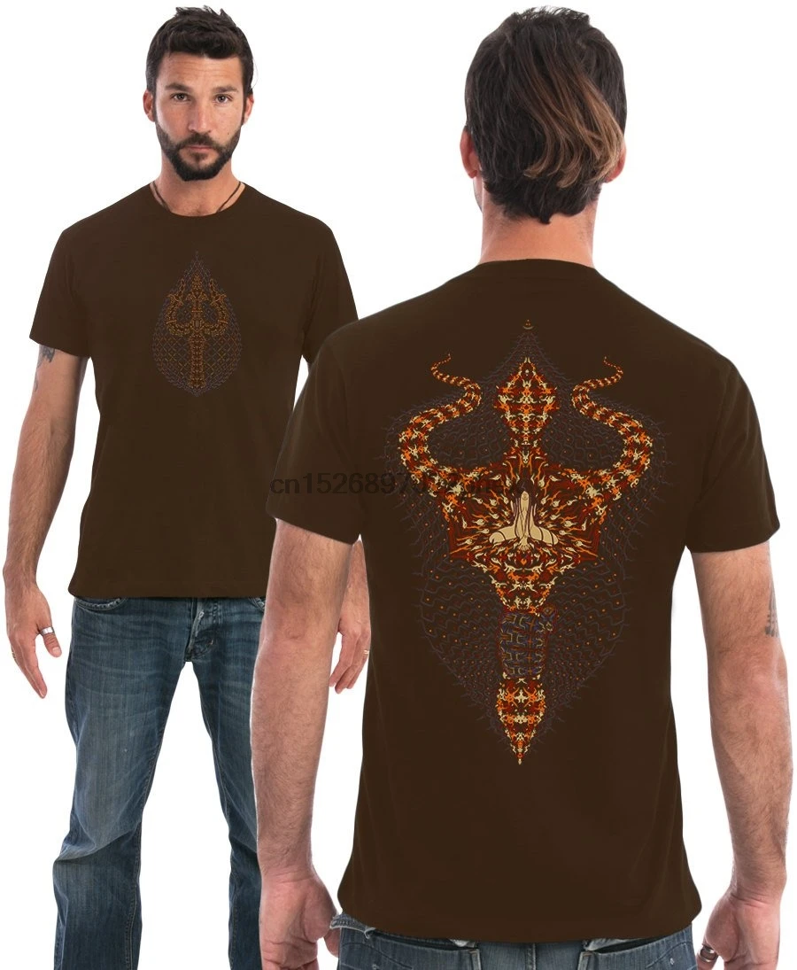 

Mens T-shirt With Trishul Silk Screen Print In Black Or Brown Psychedelic Shirt Gift For Him Goa Psy Clothing By SOL men t shirt