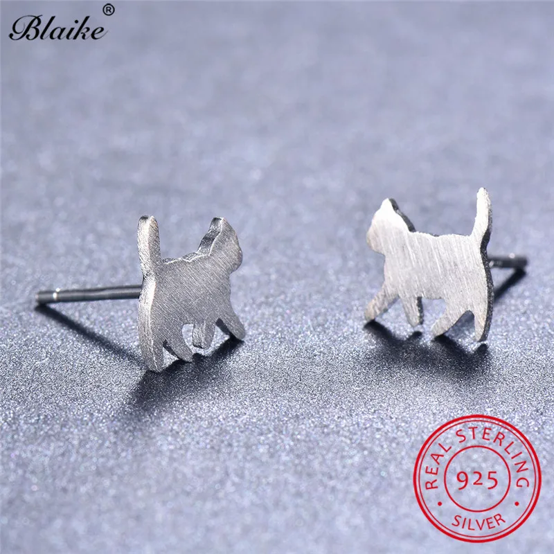 Blaike маленькие серьги-гвоздики для кошек, для женщин, Настоящее серебро 925 пробы, серьги, Женские Ювелирные изделия для помолвки, ежедневные серьги для девочек