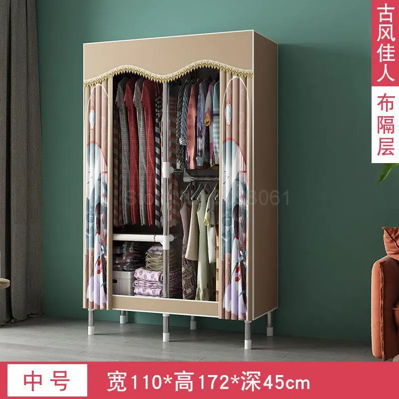 Simple cloth wardrobe steel pipe thickening and thickening reinforcement steel frame economy double rental home wardrobe - Цвет: ml16