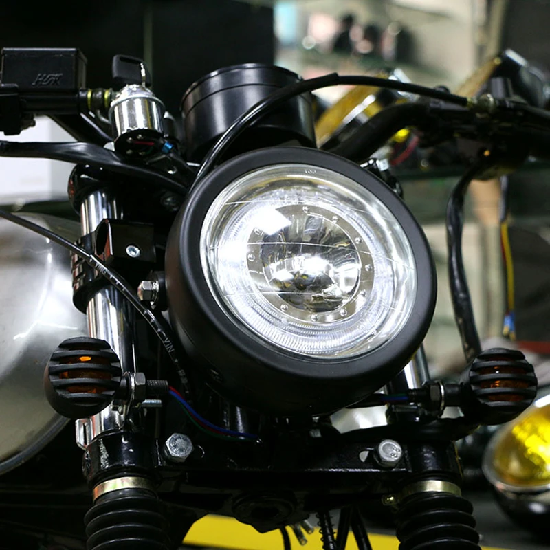 Светодиодная фара для мотоцикла универсальный 7-ми дюймовый мотоцикл светодиодная фара DC 12V электрический скутер модный головной свет двигатель Ретро черный круглый светодиодный