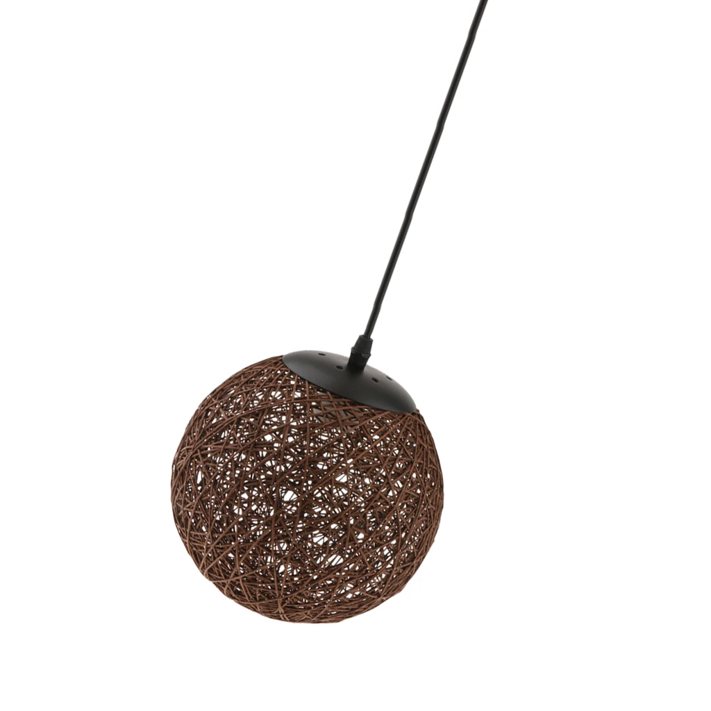 2 Colors /Set Rattan Woven Ball Globe Pendant Lampshade Hanging Loft Ceiling Lamp, 20cm,  Coffee+Flaxen