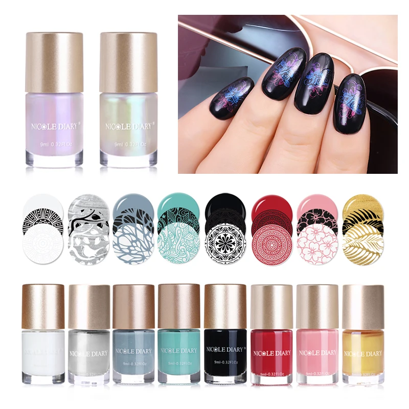 

NICOLE DIARY 9ml Nail Stamping Polish Shell Pearl Nail Art Lacquer Varnish Shell Series Polish Thinner Peel Off Nail Latex