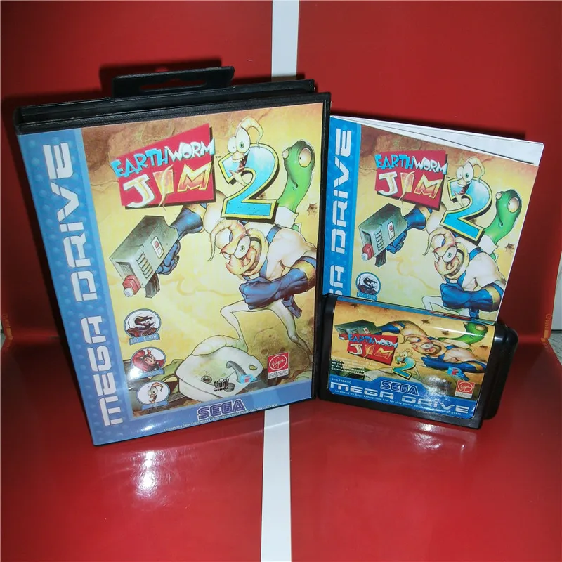 

Earthworm Jim 2 EU Cover with box and manual For Sega Megadrive Genesis Video Game Console 16 bit card