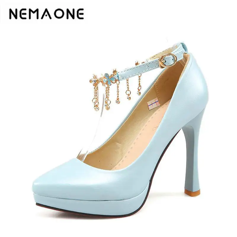 

New summer ankle strap women shoes high heels platform women pumps poined toe dress shoes woman large size 34-43