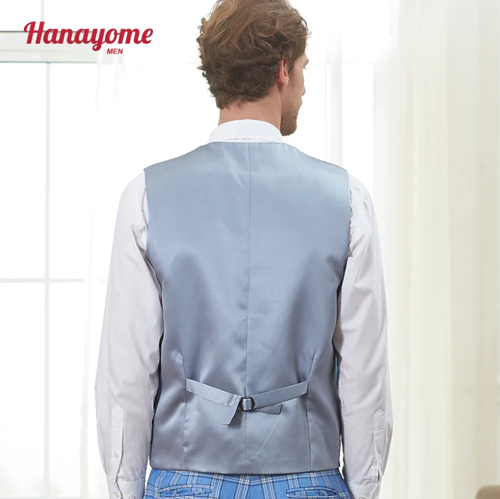 Men's Blue Suit Vest V Neck Sleeveless Checked Suit Waistcoats Formal Party Tuxedo Blazer Groommen Adjustable Waistcoats SI92
