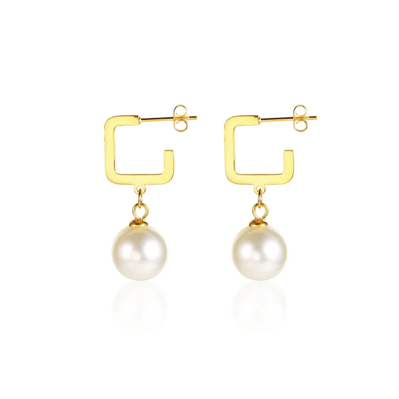 

Geometric square, opening Pearl earrings,titanium steel earrings, female,fashion jewelry accessories wholesale