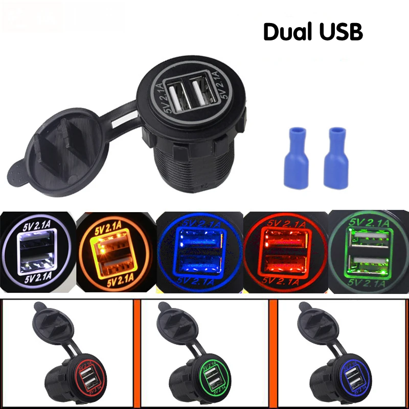 

2018 USB Charger Cover for Motorcycle Auto Truck ATV Boat LED Car 4.2A Dual USB Socket 12-24V auto usb Charger Power Adapter dfd